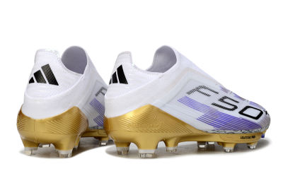 Adidas F50+ Elite Lightstrike Pro Laceless FG Low-Tops Soccer Cleats - White/Purple/Gold