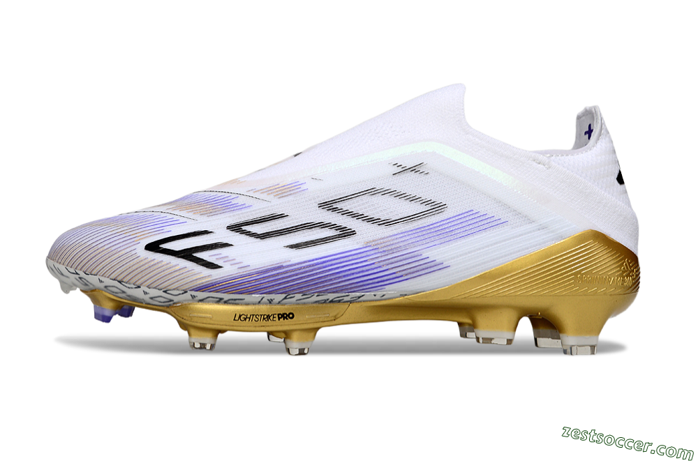 Adidas F50+ Elite Lightstrike Pro Laceless FG Low-Tops Soccer Cleats - White/Purple/Gold 2