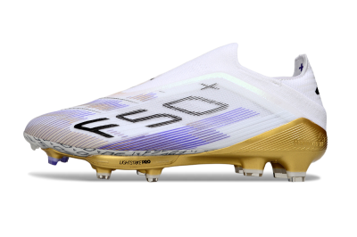 Adidas F50+ Elite Lightstrike Pro Laceless FG Low-Tops Soccer Cleats - White/Purple/Gold