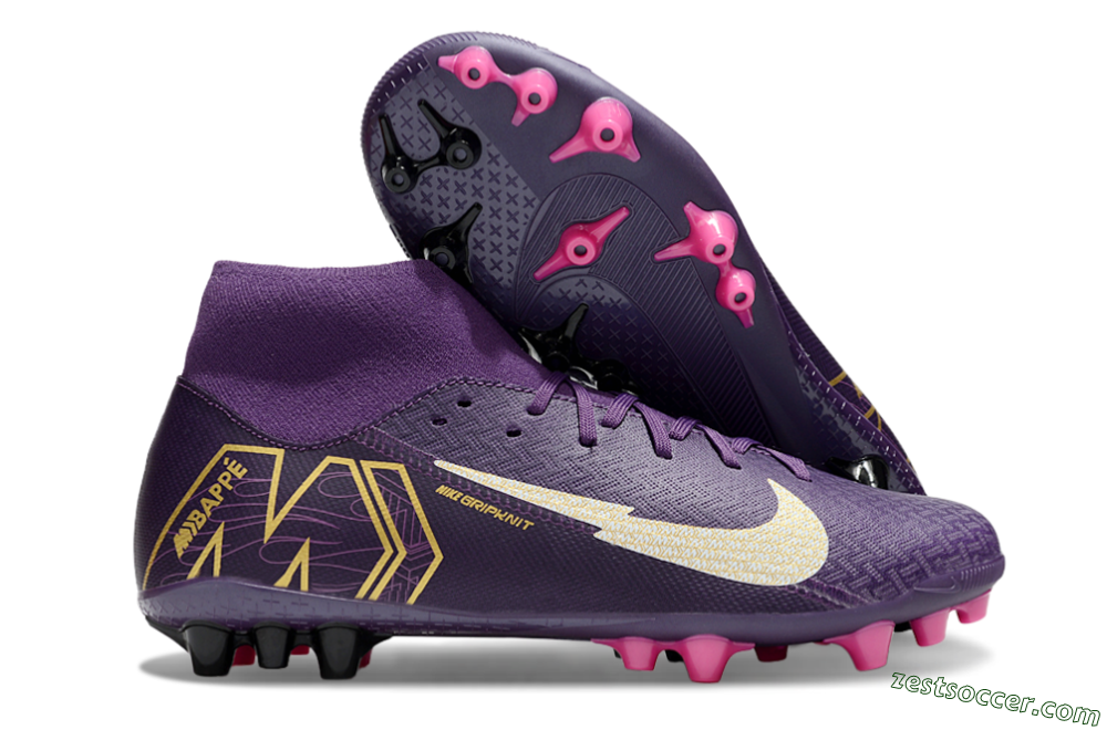 Nike Air Zoom Mercurial Superfly 10 Academy AG High-Tops Soccer Cleats - Purple/White/Gold 0