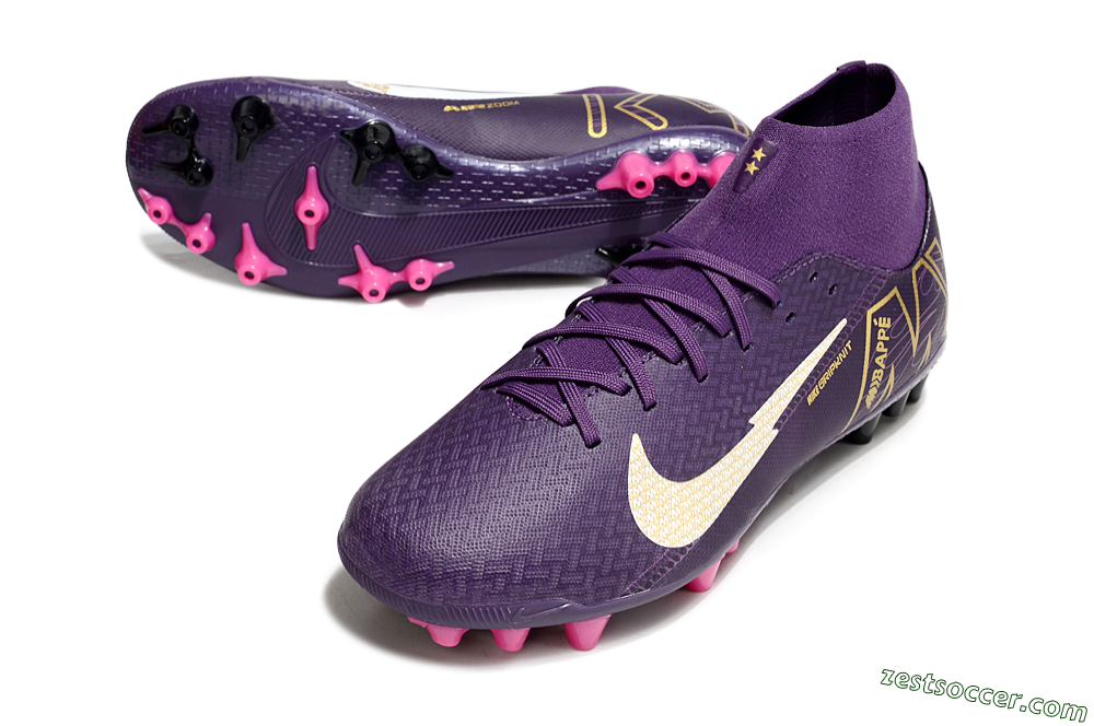 Nike Air Zoom Mercurial Superfly 10 Academy AG High-Tops Soccer Cleats - Purple/White/Gold 3