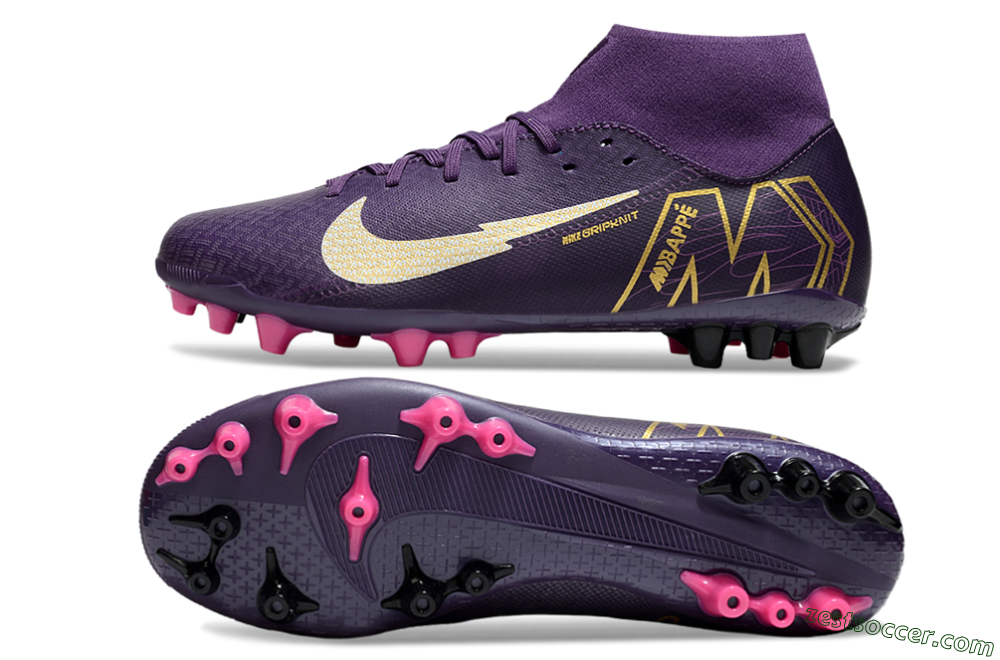 Nike Air Zoom Mercurial Superfly 10 Academy AG High-Tops Soccer Cleats - Purple/White/Gold 1