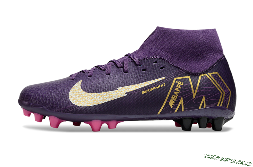 Nike Air Zoom Mercurial Superfly 10 Academy AG High-Tops Soccer Cleats - Purple/White/Gold 2