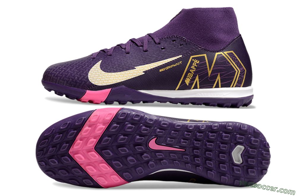 Nike Air Zoom Mercurial Superfly 10 Academy TF High-Tops Soccer Shoes - Purple/White/Gold 1