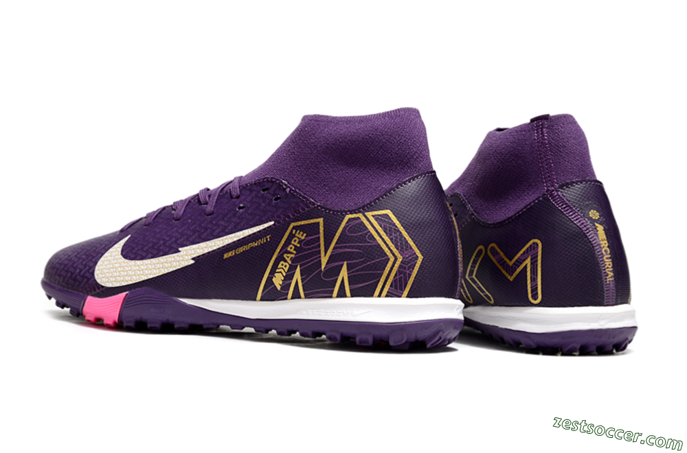 Nike Air Zoom Mercurial Superfly 10 Academy TF High-Tops Soccer Shoes - Purple/White/Gold 6