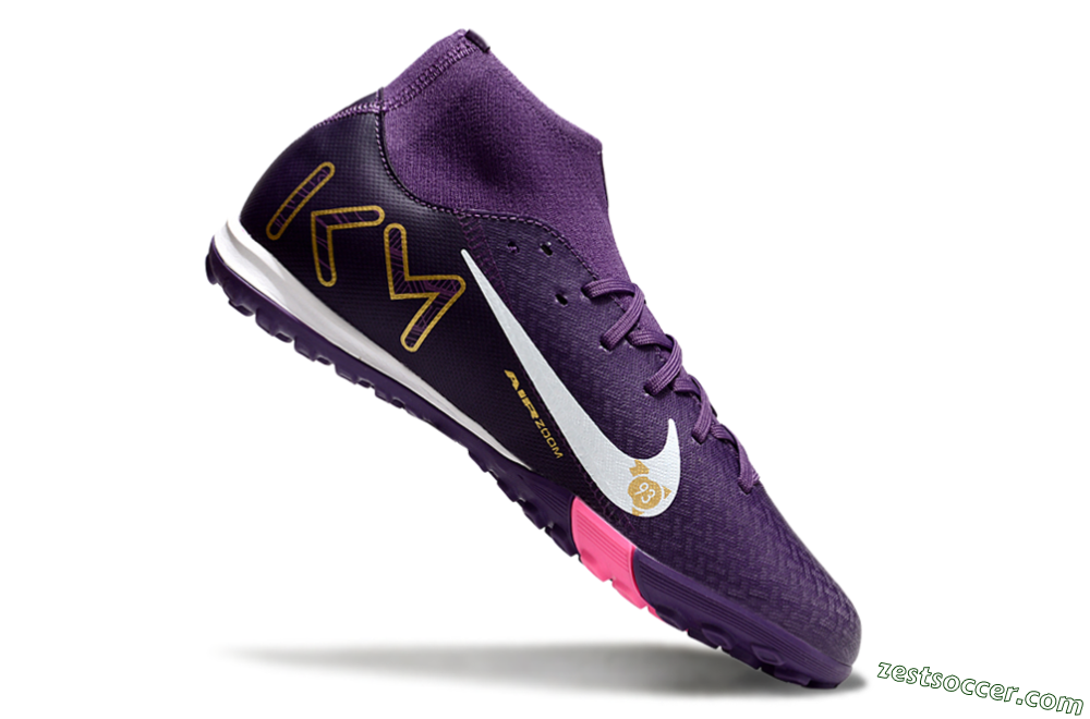 Nike Air Zoom Mercurial Superfly 10 Academy TF High-Tops Soccer Shoes - Purple/White/Gold 4