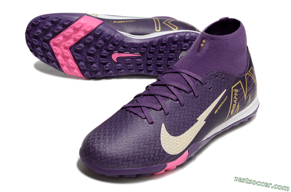 Nike Air Zoom Mercurial Superfly 10 Academy TF High-Tops Soccer Shoes - Purple/White/Gold 3