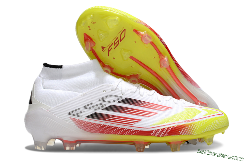 Adidas F50 Elite Mid FG High-Tops Soccer Cleats - White/Red/Yellow 0