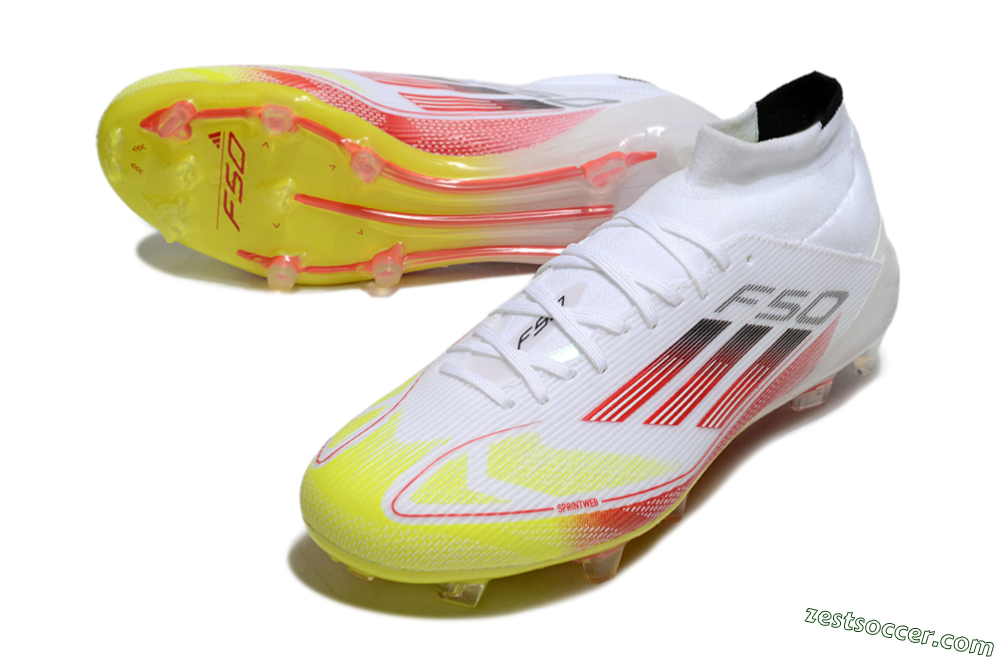Adidas F50 Elite Mid FG High-Tops Soccer Cleats - White/Red/Yellow 3
