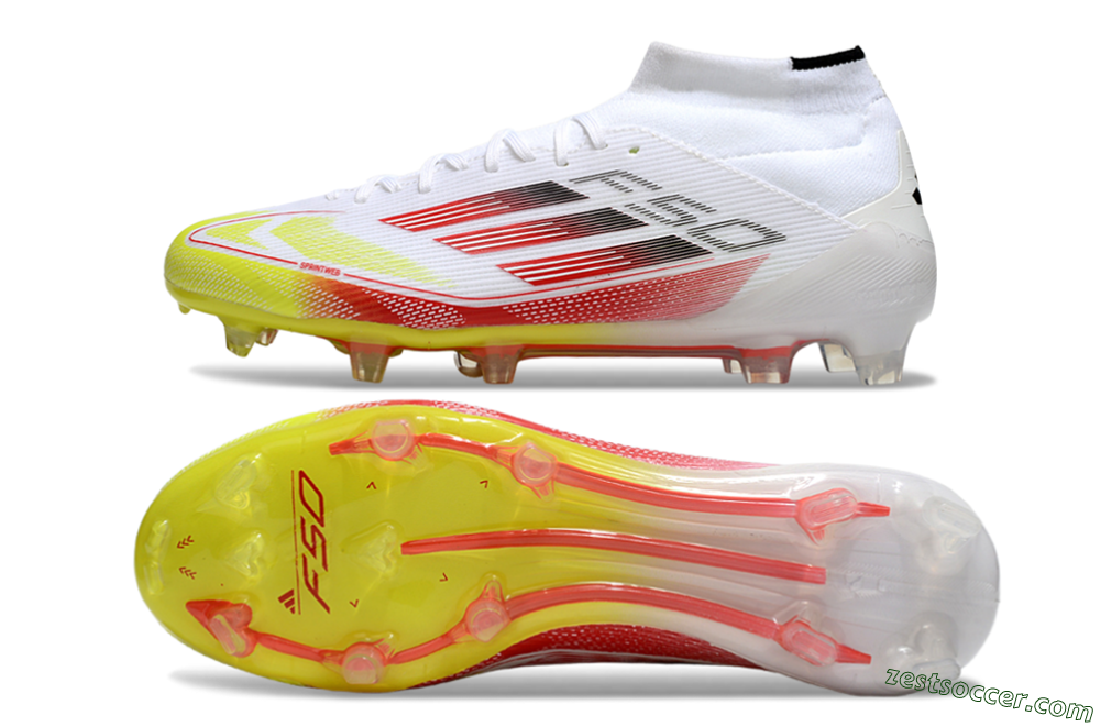 Adidas F50 Elite Mid FG High-Tops Soccer Cleats - White/Red/Yellow 1