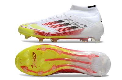 Adidas F50 Elite Mid FG High-Tops Soccer Cleats - White/Red/Yellow