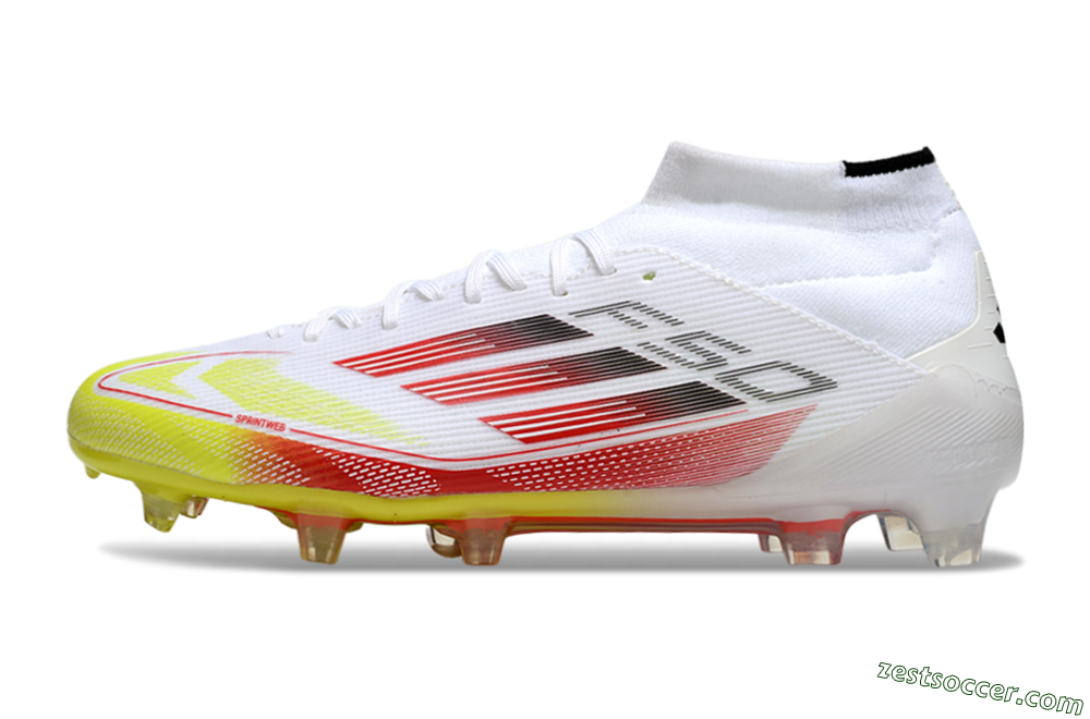 Adidas F50 Elite Mid FG High-Tops Soccer Cleats - White/Red/Yellow 2