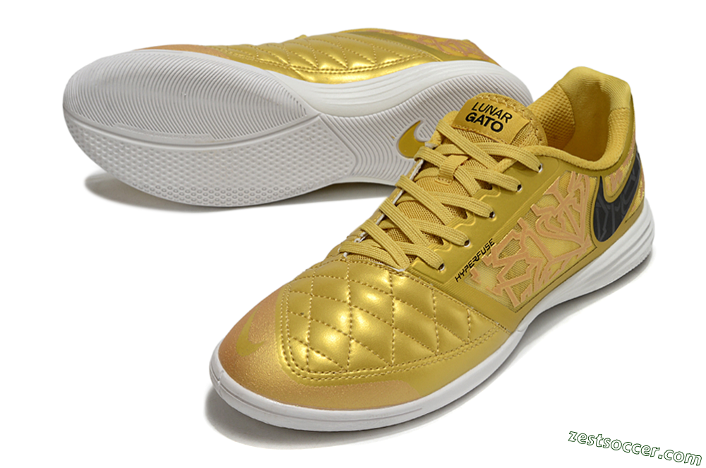 Nike Lunar Gato 2 IC Low-Tops Soccer Shoes - Gold/Black/White 3