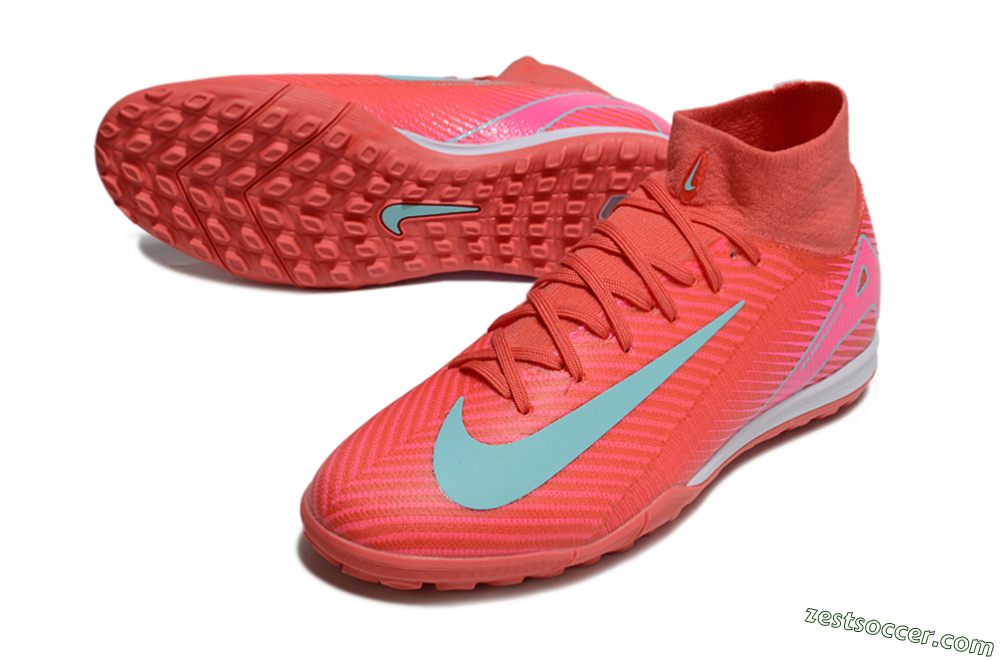 Nike Air Zoom Mercurial Superfly 10 Elite TF High-Tops Soccer Shoes - Red/Jade/Pink 3