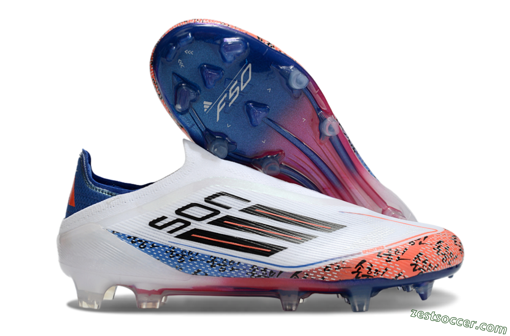 Adidas F50 Elite Laceless FG Low-Tops Soccer Cleats - White/Red/Blue 0