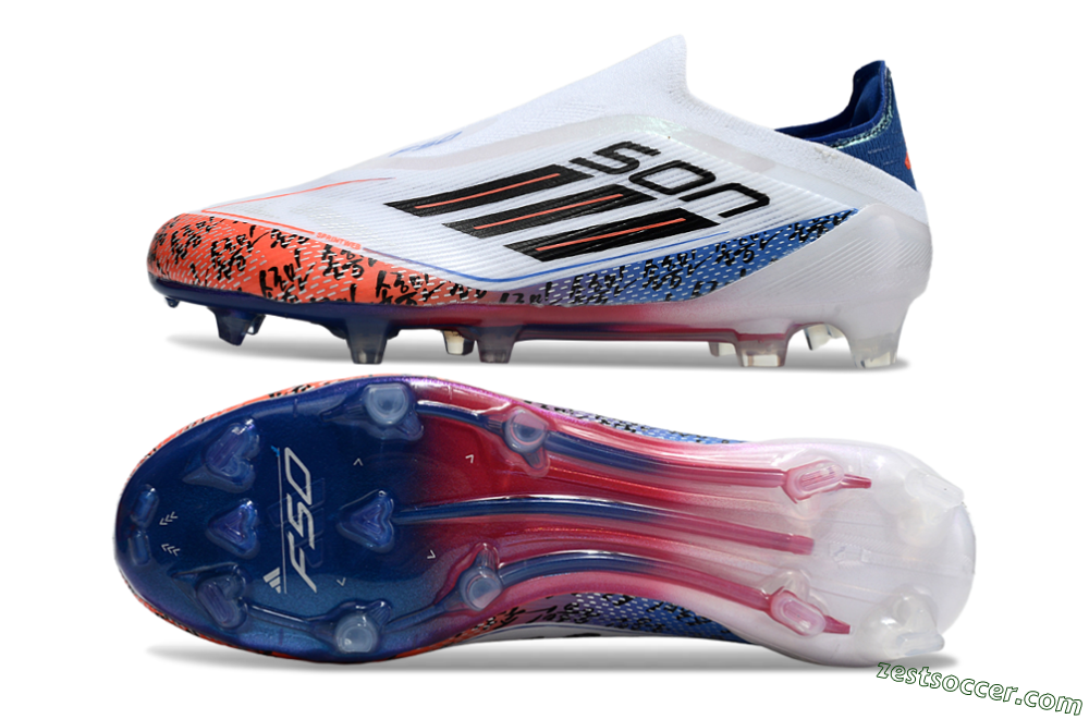 Adidas F50 Elite Laceless FG Low-Tops Soccer Cleats - White/Red/Blue 1