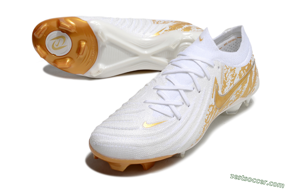 Nike Phantom GX Elite FG Low-Tops Soccer Cleats - White/Gold 3