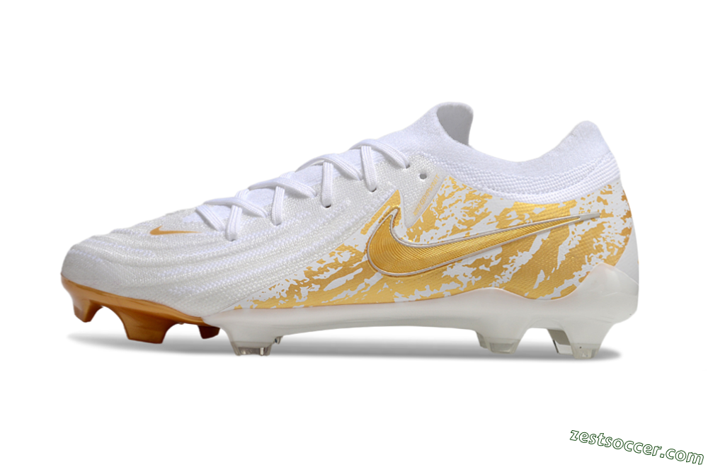 Nike Phantom GX Elite FG Low-Tops Soccer Cleats - White/Gold 2