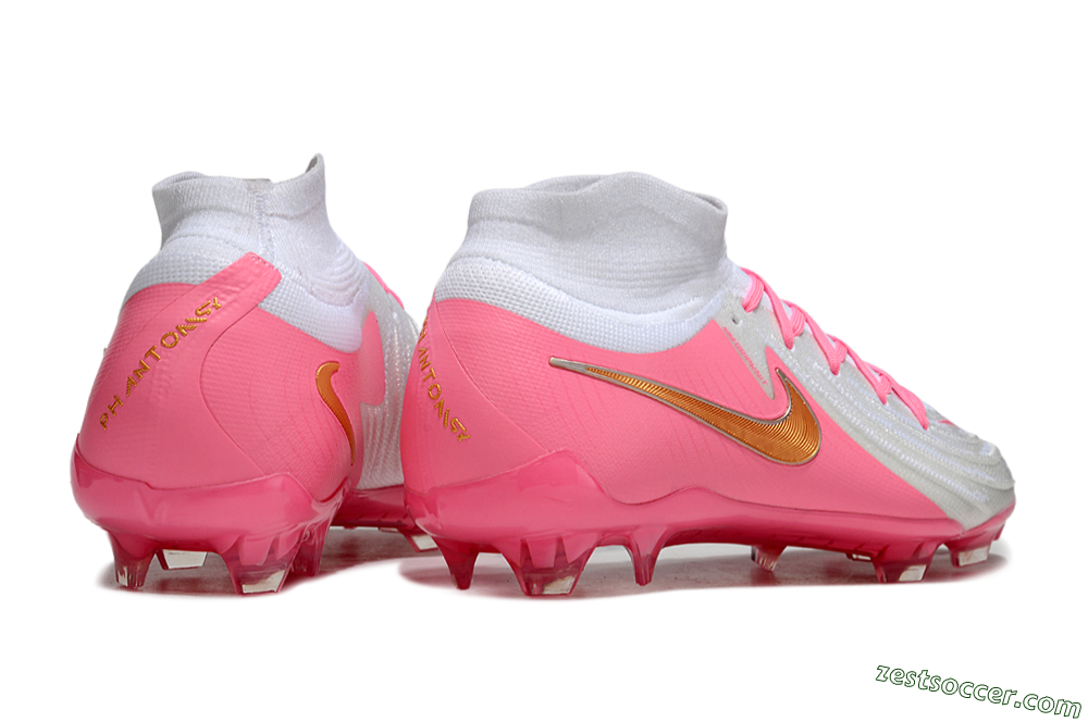 Nike Phantom Luna Elite NU FG High-Tops Soccer Cleats - White/Pink/Gold 6