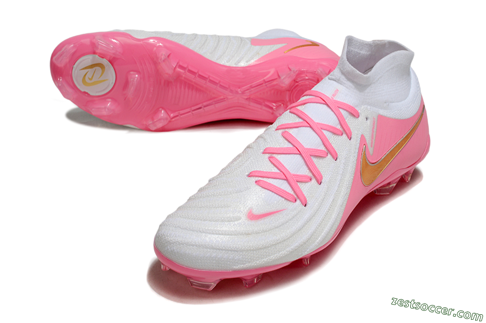 Nike Phantom Luna Elite NU FG High-Tops Soccer Cleats - White/Pink/Gold 5