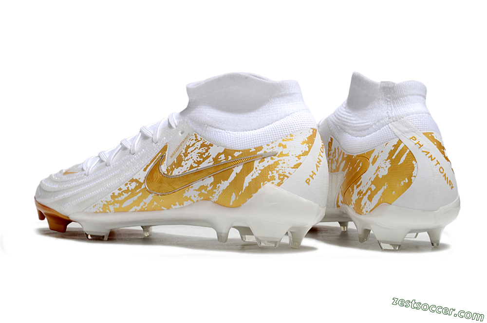 Nike Phantom Luna Elite NU FG High-Tops Soccer Cleats - White/Gold 6