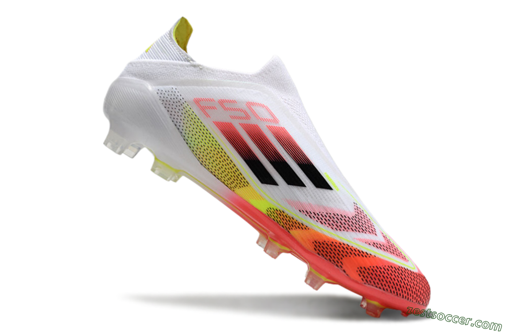 Adidas F50 Elite Laceless FG Low-Tops Soccer Cleats - White/Red/Yellow 4