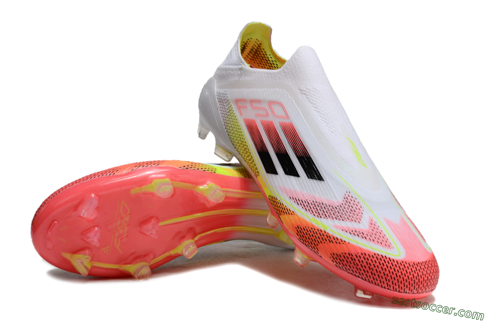 Adidas F50 Elite Laceless FG Low-Tops Soccer Cleats - White/Red/Yellow 3