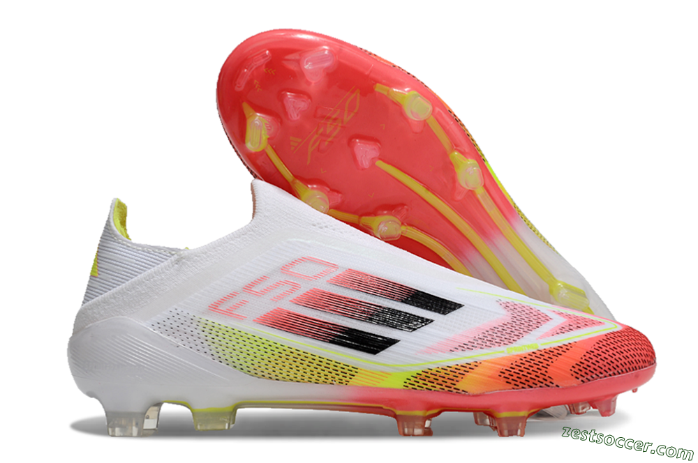 Adidas F50 Elite Laceless FG Low-Tops Soccer Cleats - White/Red/Yellow 0