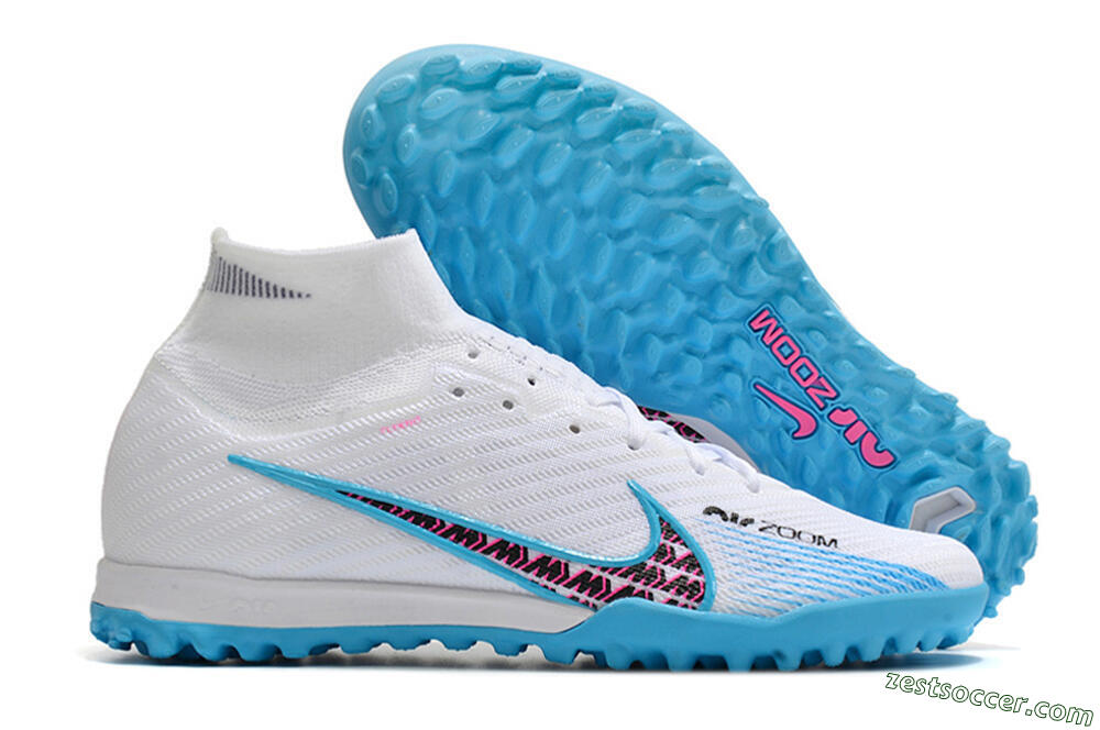 Nike Air Zoom Mercurial Superfly 10 Elite TF High-Tops Soccer Shoes - White/Blue/Red 0