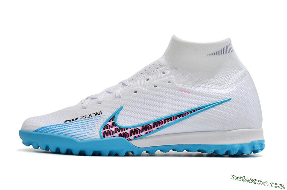 Nike Air Zoom Mercurial Superfly 10 Elite TF High-Tops Soccer Shoes - White/Blue/Red 2