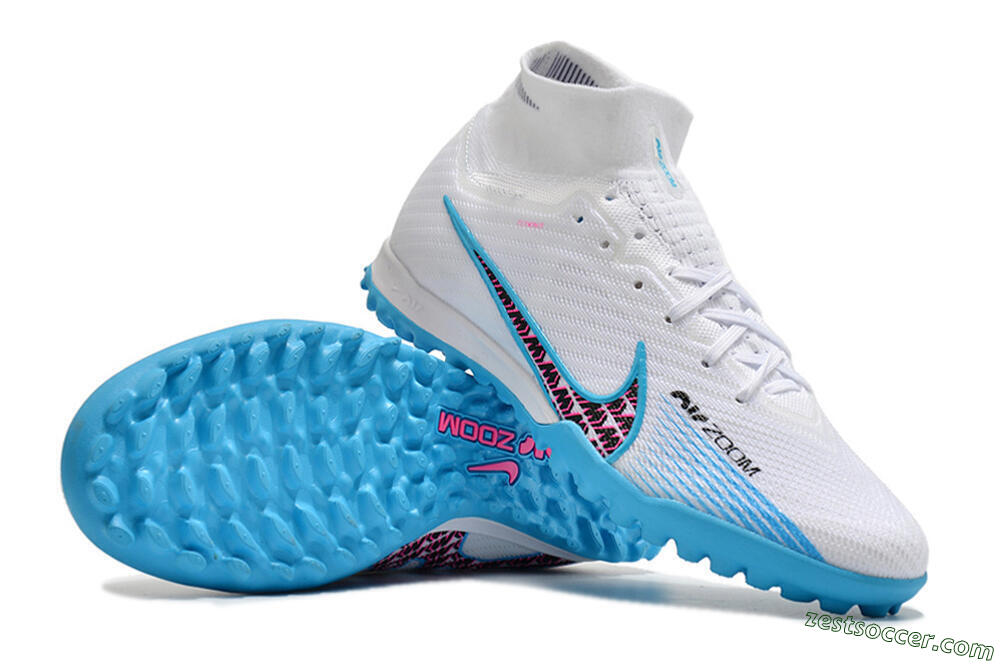 Nike Air Zoom Mercurial Superfly 10 Elite TF High-Tops Soccer Shoes - White/Blue/Red 1