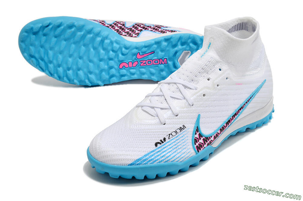 Nike Air Zoom Mercurial Superfly 10 Elite TF High-Tops Soccer Shoes - White/Blue/Red 3