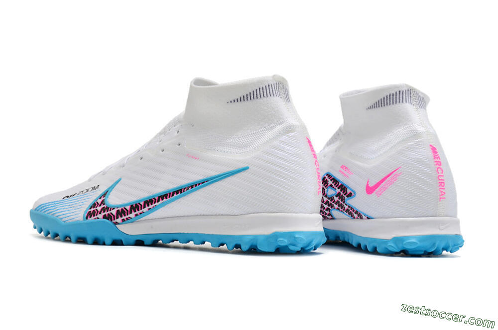 Nike Air Zoom Mercurial Superfly 10 Elite TF High-Tops Soccer Shoes - White/Blue/Red 5