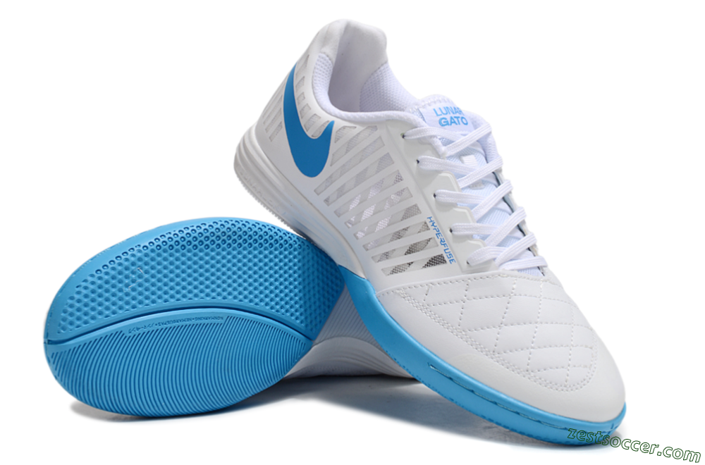 Nike Lunar Gato 2 IC Low-Tops Soccer Shoes - White/Blue 4