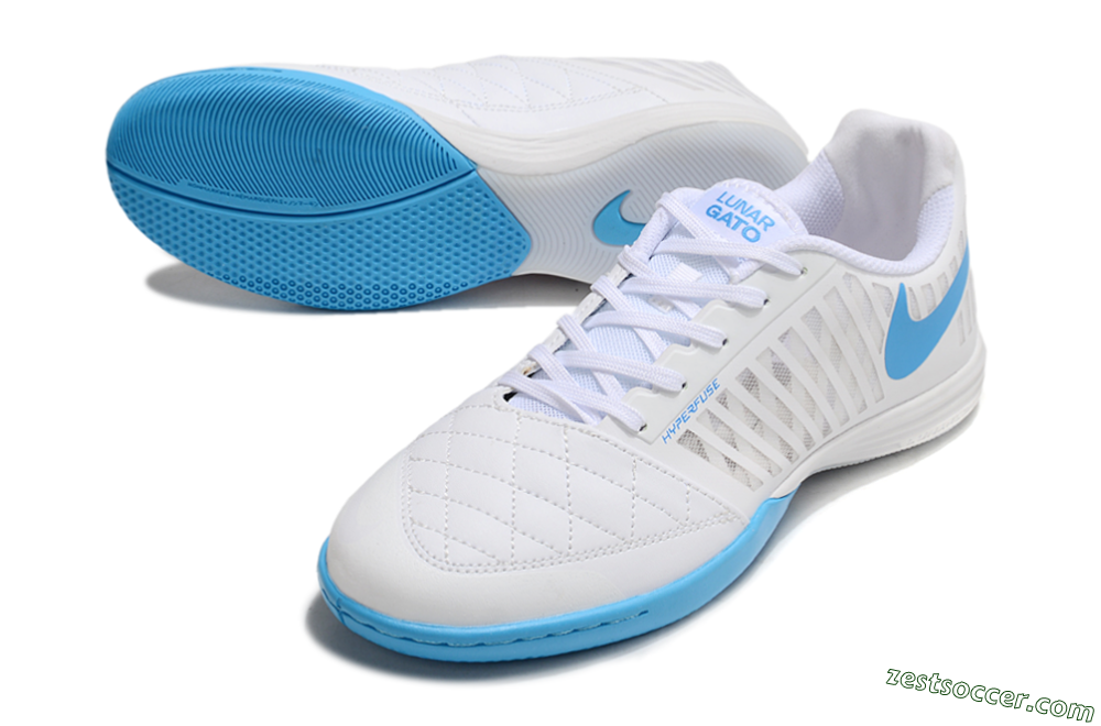 Nike Lunar Gato 2 IC Low-Tops Soccer Shoes - White/Blue 3
