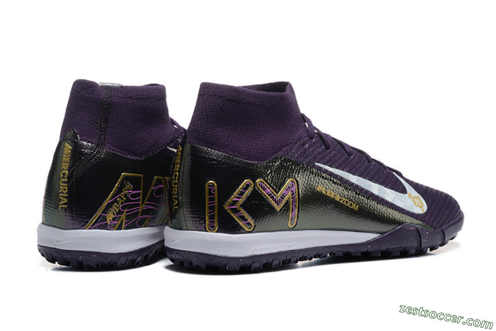 Nike Air Zoom Mercurial Superfly 10 Elite TF High-Tops Soccer Shoes - Purple/White/Gold 9