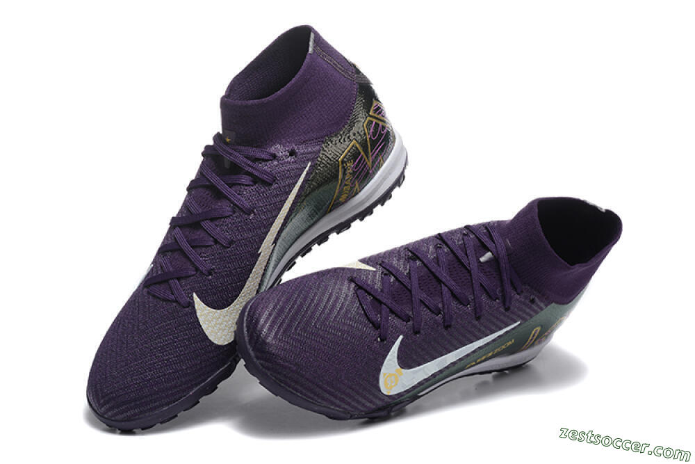 Nike Air Zoom Mercurial Superfly 10 Elite TF High-Tops Soccer Shoes - Purple/White/Gold 6