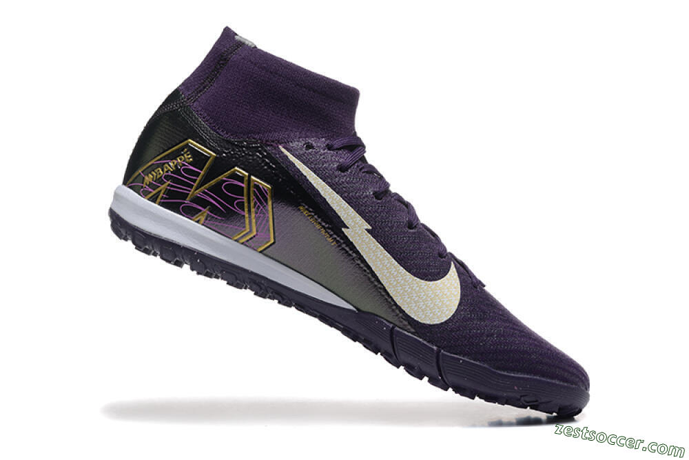 Nike Air Zoom Mercurial Superfly 10 Elite TF High-Tops Soccer Shoes - Purple/White/Gold 7