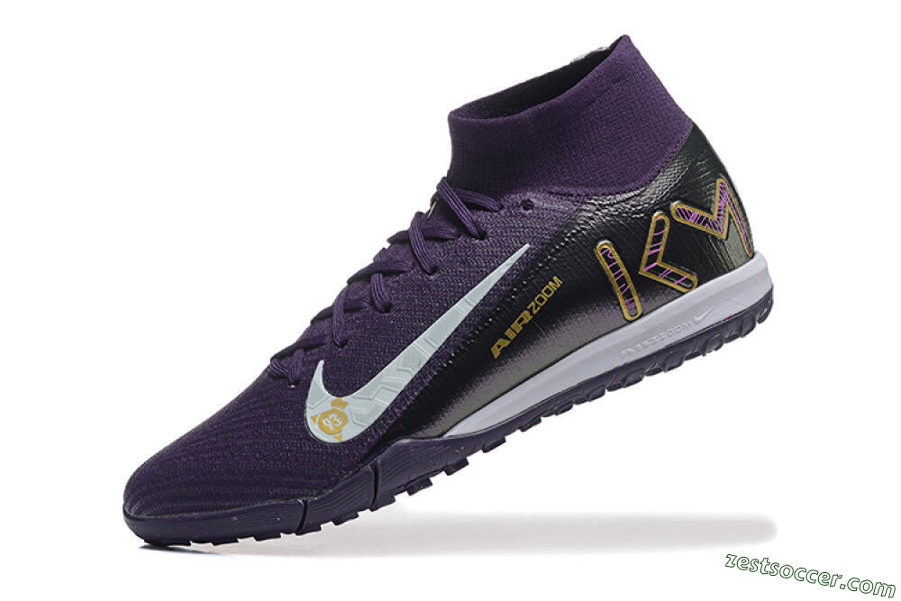 Nike Air Zoom Mercurial Superfly 10 Elite TF High-Tops Soccer Shoes - Purple/White/Gold 8