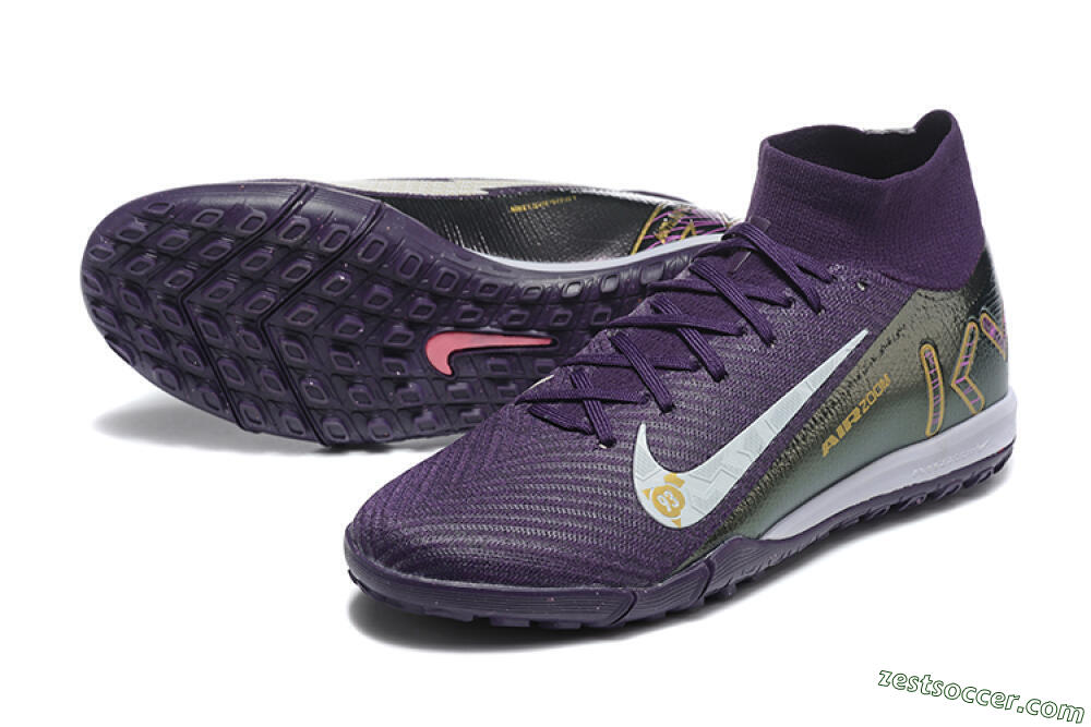 Nike Air Zoom Mercurial Superfly 10 Elite TF High-Tops Soccer Shoes - Purple/White/Gold 3