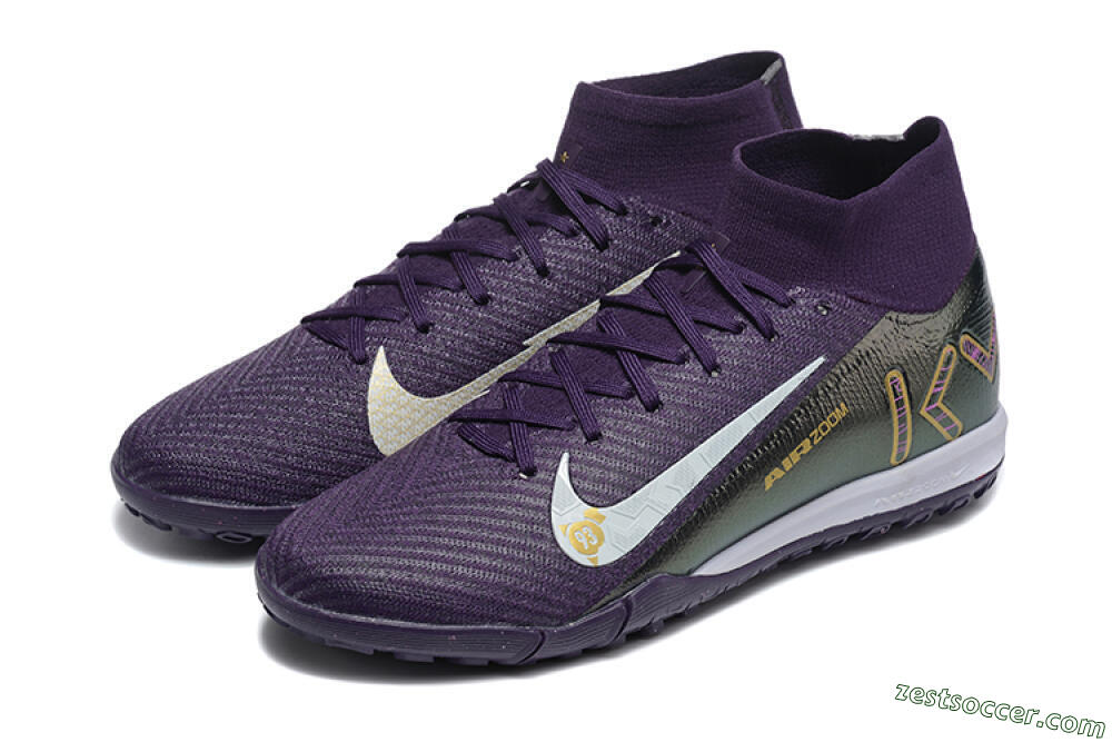 Nike Air Zoom Mercurial Superfly 10 Elite TF High-Tops Soccer Shoes - Purple/White/Gold 5
