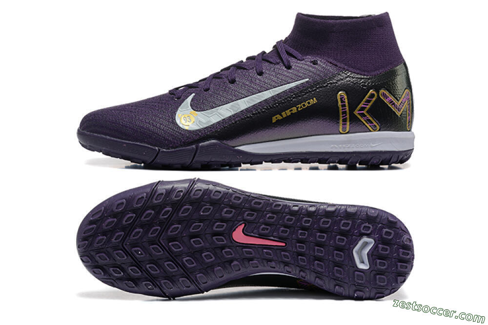 Nike Air Zoom Mercurial Superfly 10 Elite TF High-Tops Soccer Shoes - Purple/White/Gold 1