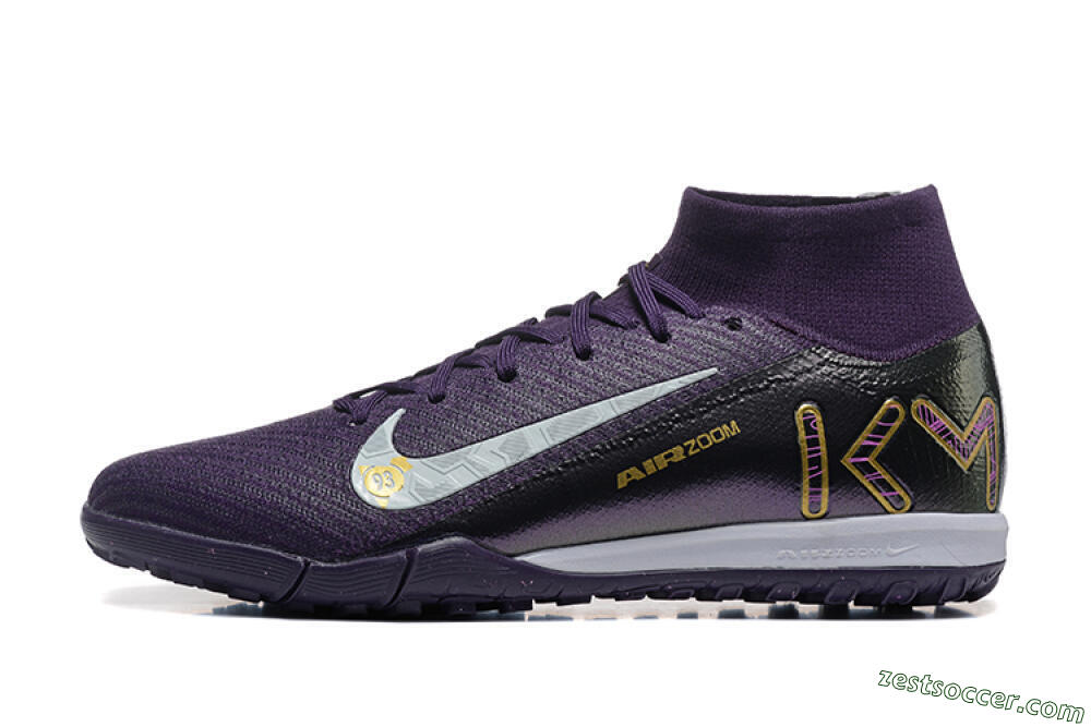 Nike Air Zoom Mercurial Superfly 10 Elite TF High-Tops Soccer Shoes - Purple/White/Gold 2