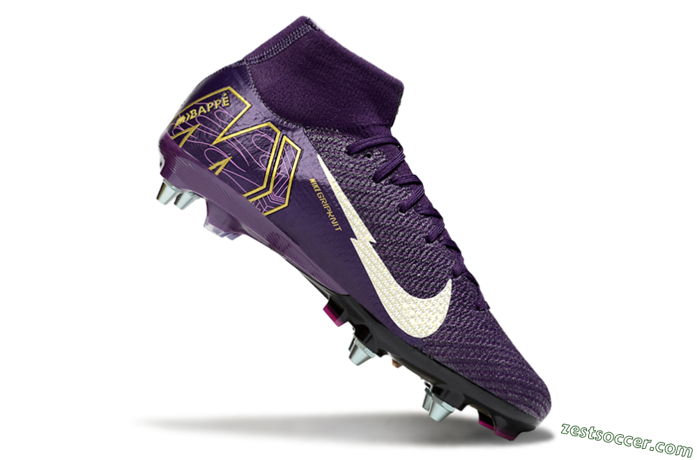 Nike Air Zoom Mercurial Superfly 10 Elite SG High-Tops Soccer Cleats - Purple/White/Gold 4