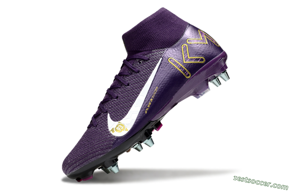 Nike Air Zoom Mercurial Superfly 10 Elite SG High-Tops Soccer Cleats - Purple/White/Gold 5