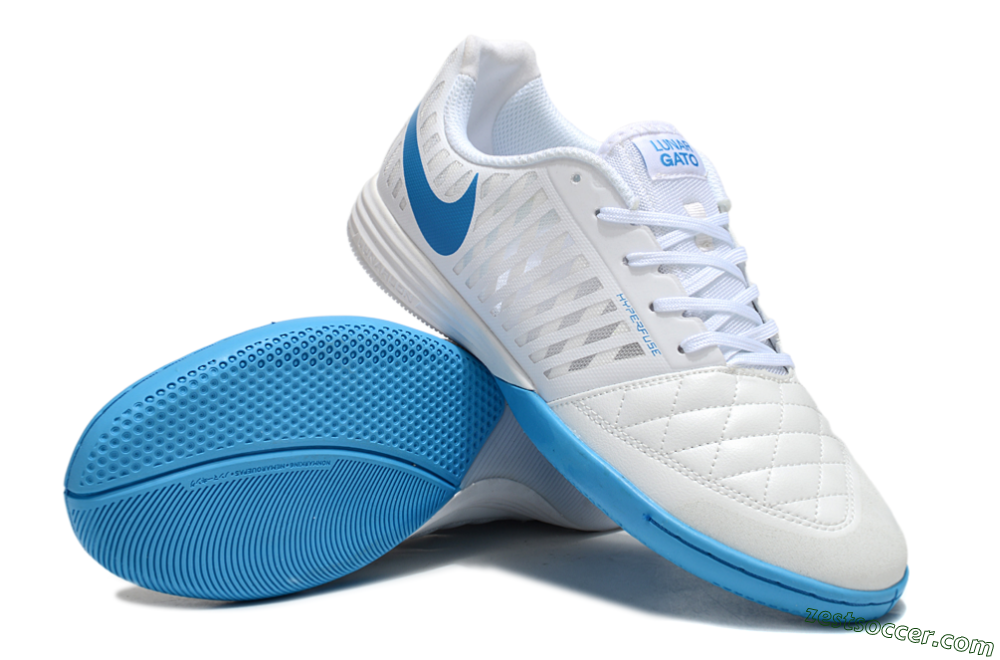 Nike Lunar Gato 2 IC Low-Tops Soccer Shoes - White/Blue 3
