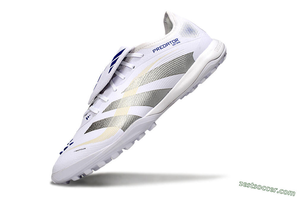 Adidas Predator Elite Foldover Tongue TF Low-Tops Soccer Shoes - White/Silver/Blue 5