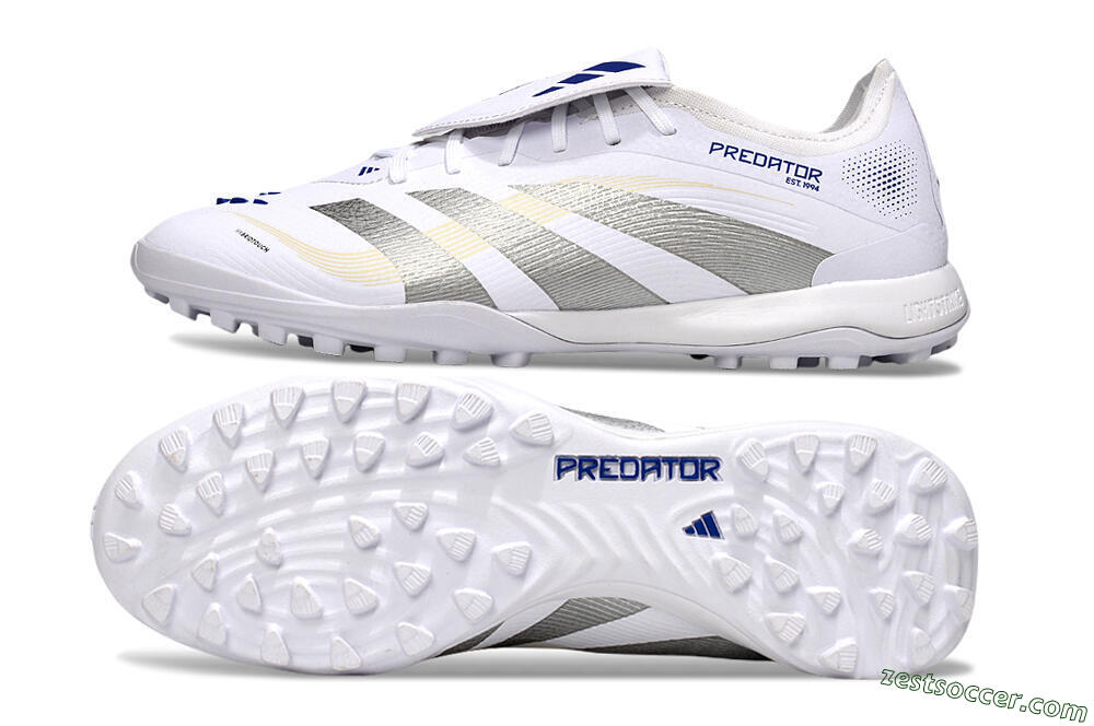 Adidas Predator Elite Foldover Tongue TF Low-Tops Soccer Shoes - White/Silver/Blue 1