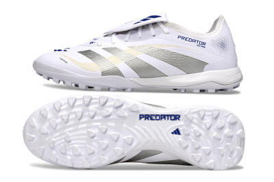 Adidas Predator Elite Foldover Tongue TF Low-Tops Soccer Shoes - White/Silver/Blue