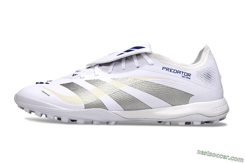 Adidas Predator Elite Foldover Tongue TF Low-Tops Soccer Shoes - White/Silver/Blue 2